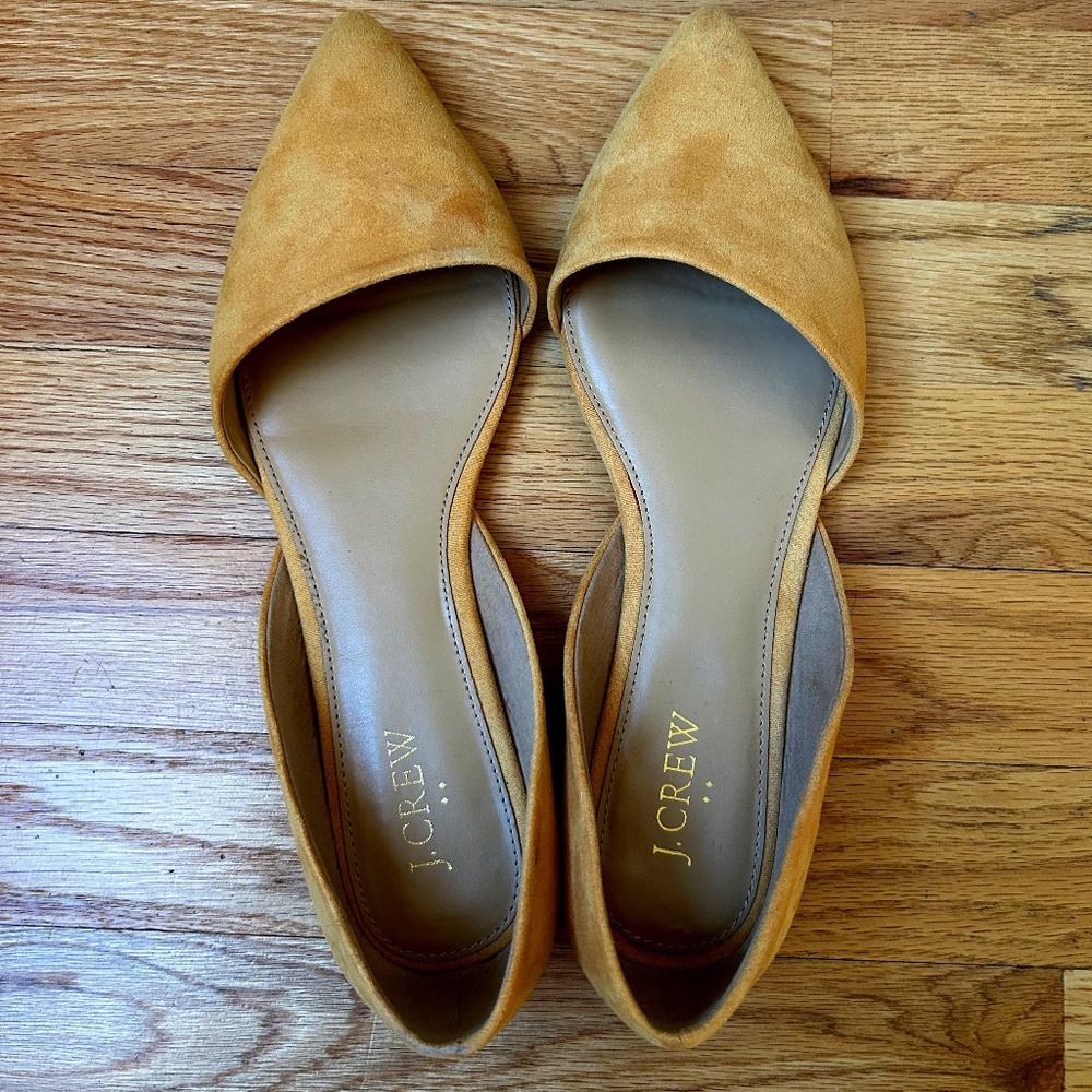 J. Crew Zoe D'Orsay Suede Flats in Bronze Ochre Yellow Size 9
